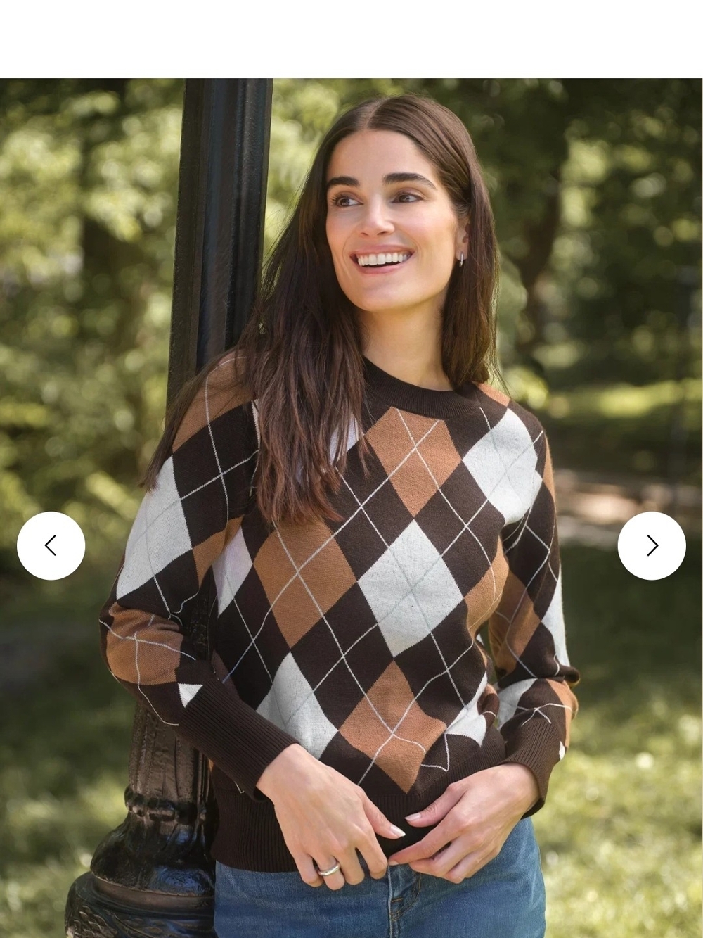 89th & Madison Brown, Cream & Black Argyle Crewneck Sweater